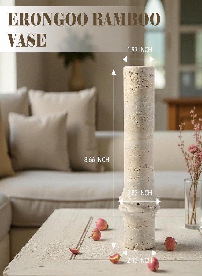 Erongoo Flower Vase for Home Decor, Marble Bamboo Vase Rustic Vintage Decorations for Living Room, Table, Bathroom, Holiday & Weddings (Travertine) - Image 3